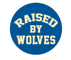 BUTTON FEATURING THE SLOGAN RAISED BY WOLVES
