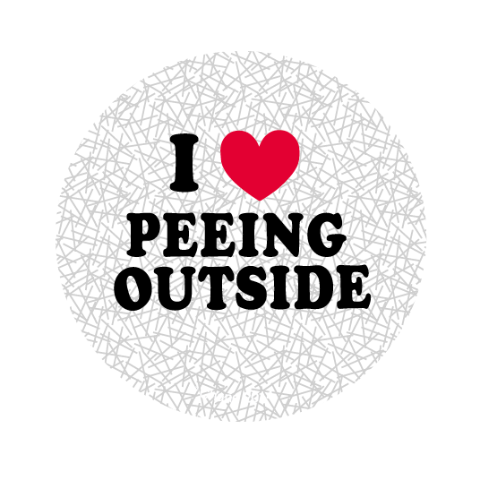 button with the slogan i love peeing outside