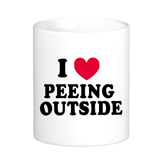 coffee mug with the slogan i love peeing outside