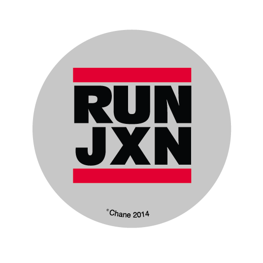 button featuring the  run jxn run dmc design