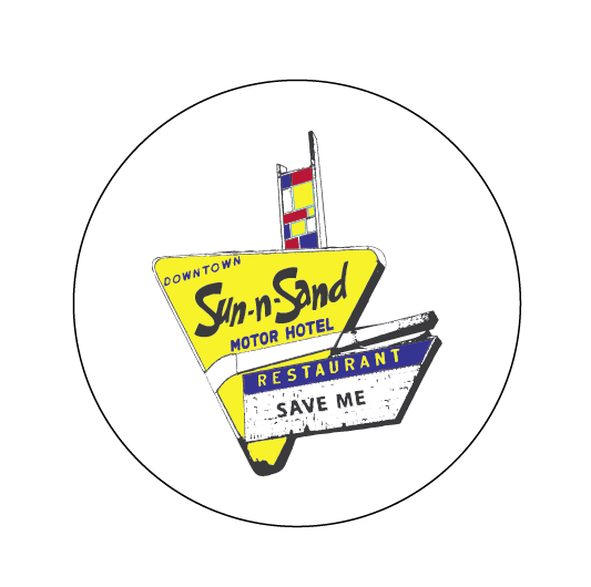 button featuring the sun n sand motor hotel sign in jackson mississippi
