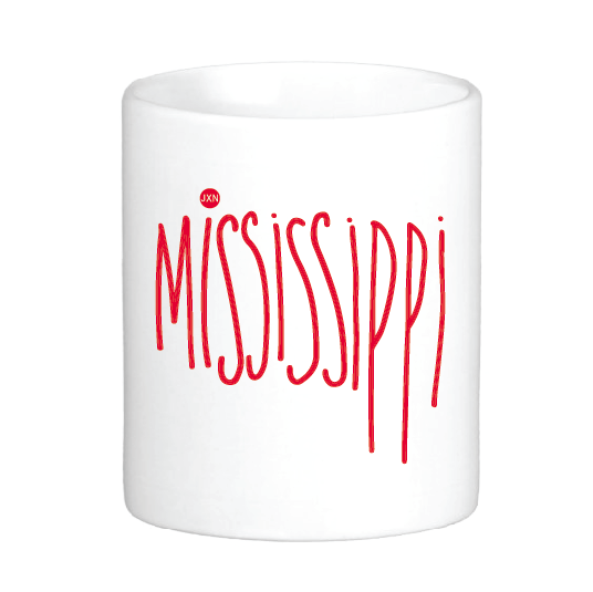 coffee cup with the mississippi drip font