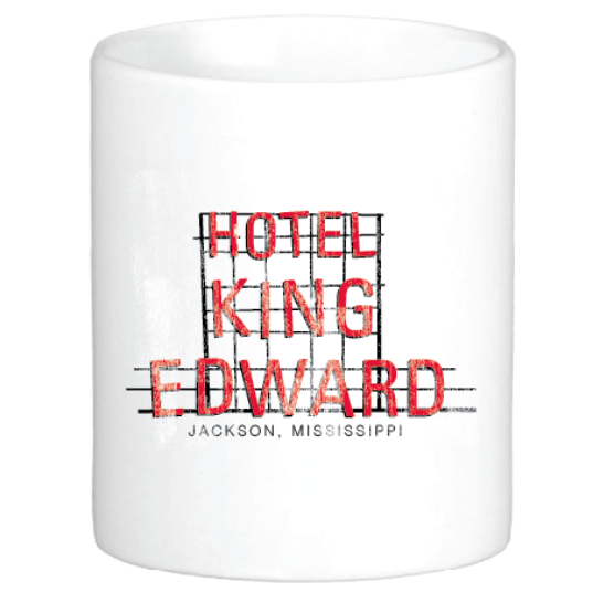 coffee mug with the hotel king edward jackson mississippi logo