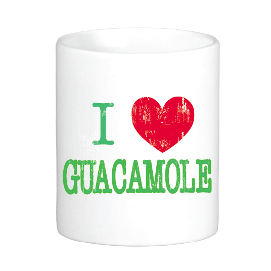coffee mug with the slogan i love guacamole