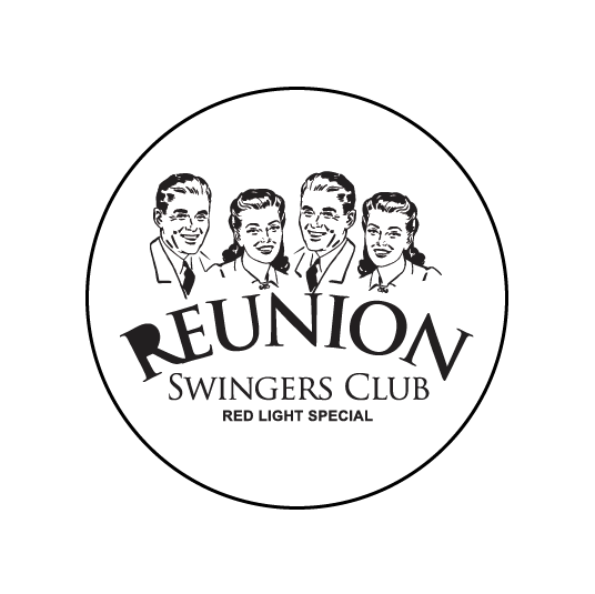 button featuring 4 people and the slogan reunion swingers club red light special madison mississippi