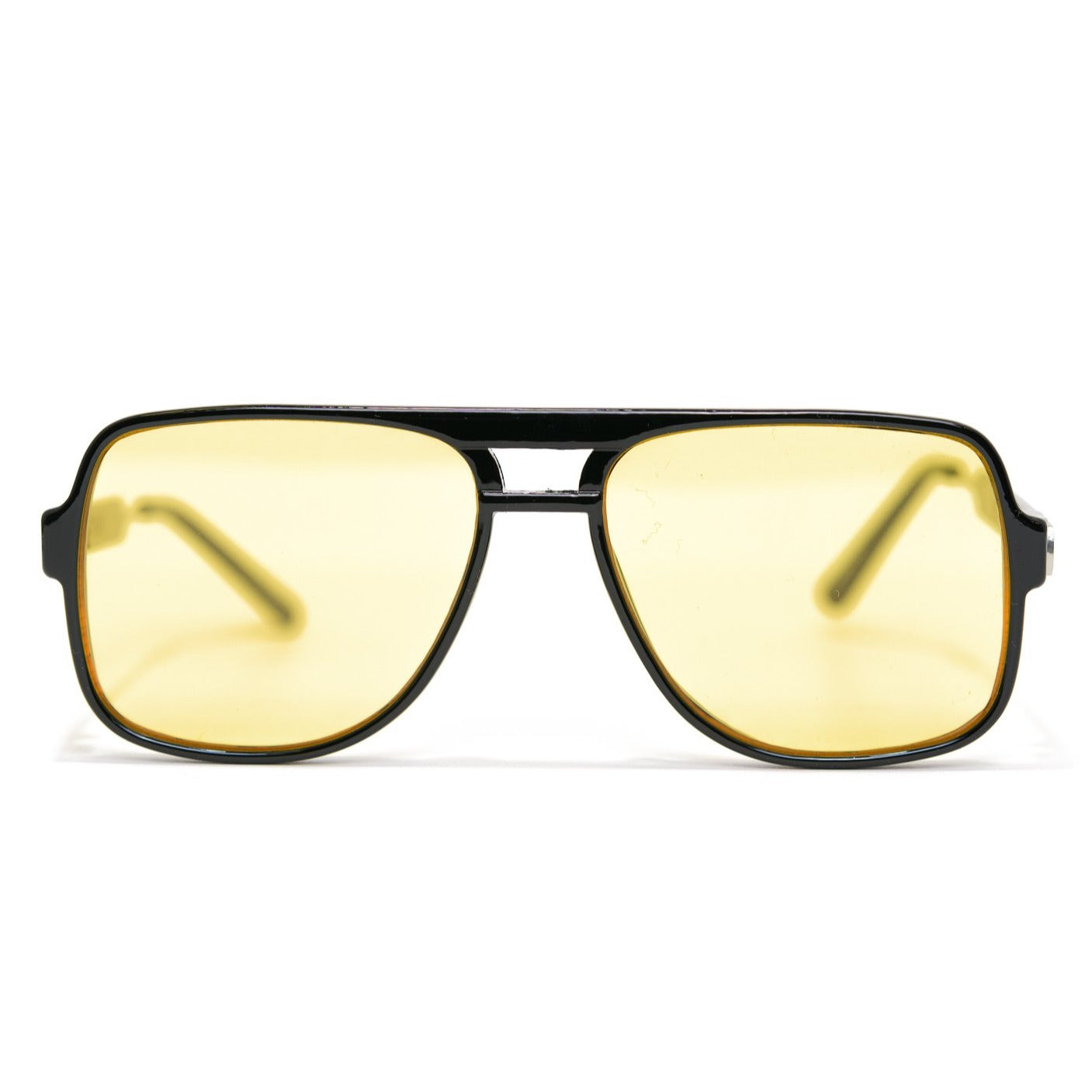 black framed spitfire orbital with yellow lenses
