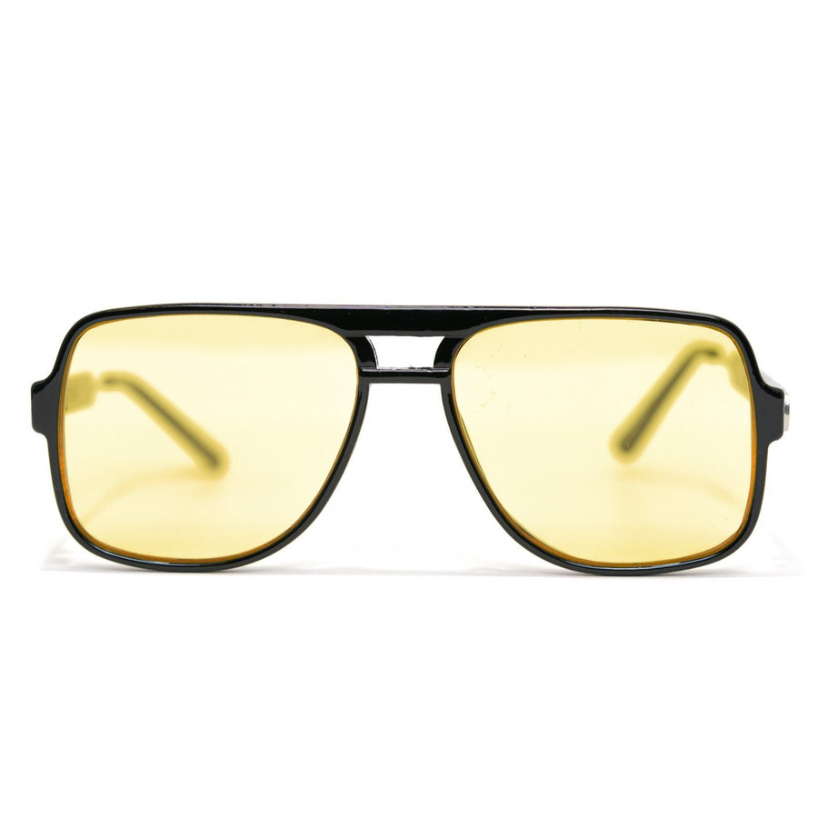 black framed spitfire orbital with yellow lenses