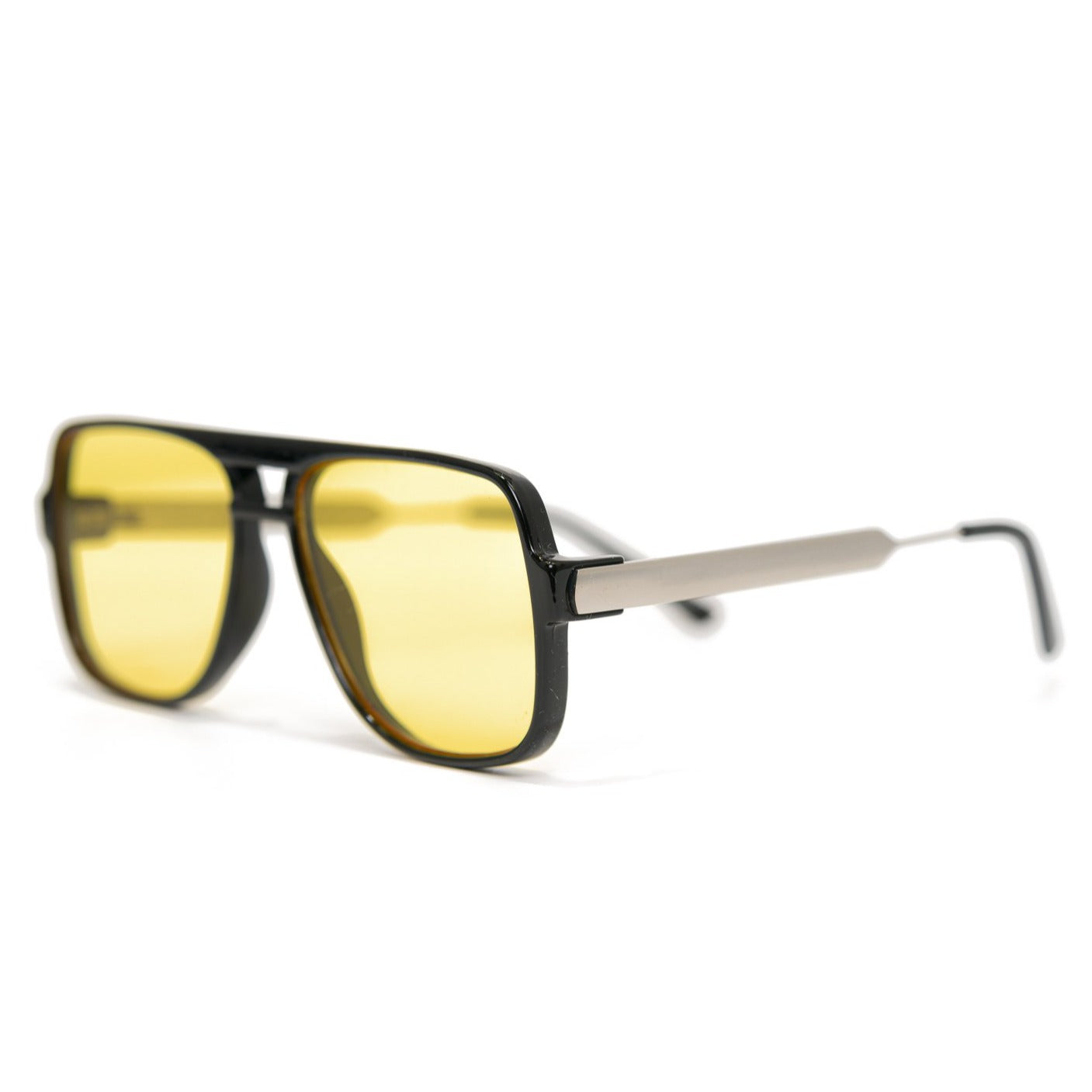 black framed spitfire orbital with yellow lenses