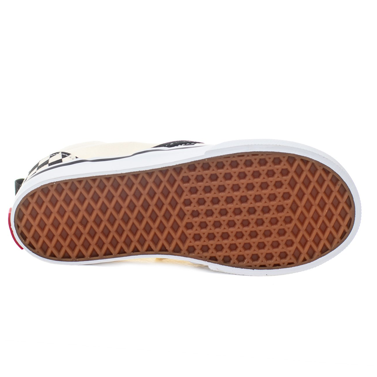 black and white checkerboard vans toddler and kid's velcro slip-on with white soles