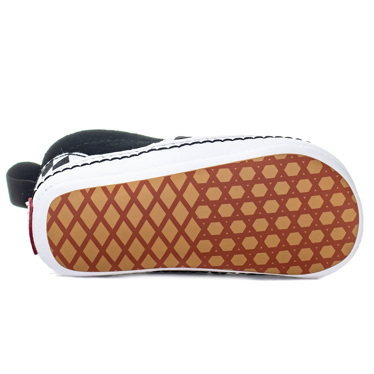 black and white checkerboard vans infant slip-on crib shoes with white sole