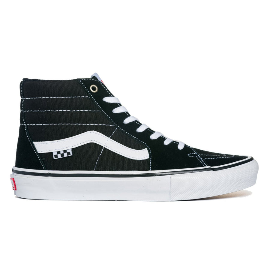 black vans men's sk8-hi high top skate shoe with white sidestripe and white sole
