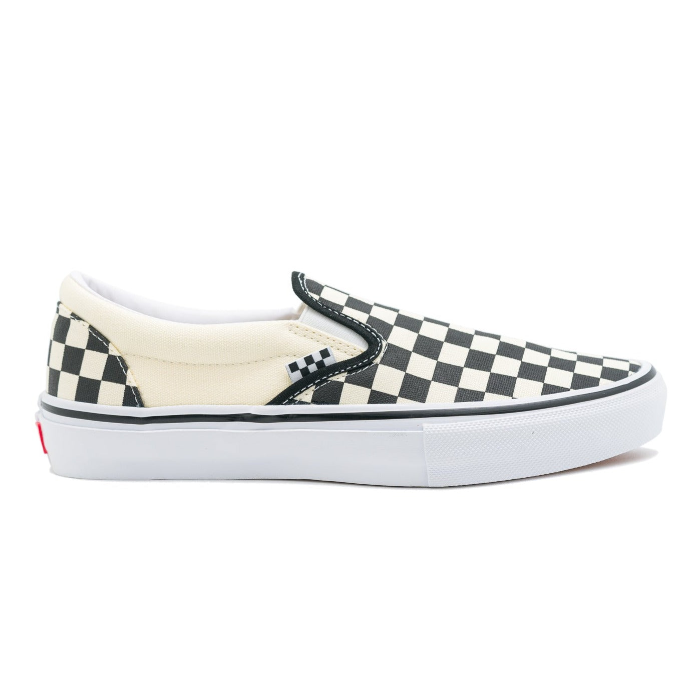 black and white checkerboard vans men's and women's slip-on vans with white sole