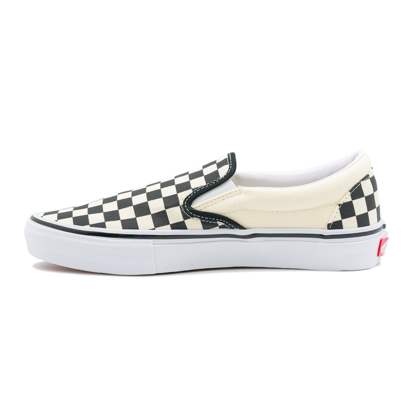 black and white checkerboard vans men's and women's slip-on vans with white sole