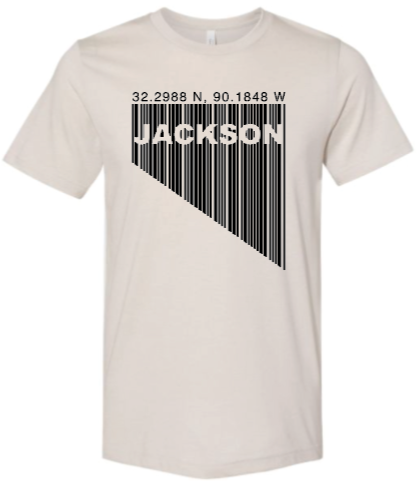 tee shirt featuring a jackson mississippi coordinates barcode design