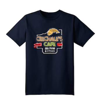 tee shirt featuring the crecheles care seafood and steaks
