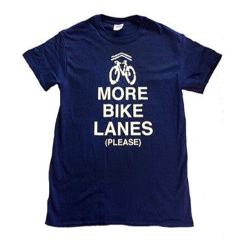 tee shirt featuring the slogan more bike lanes please