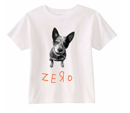 kids tee shirt featuring zero the blue healer dog