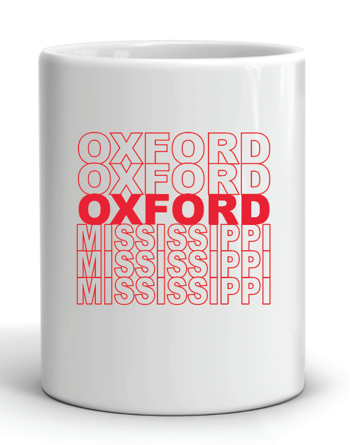 coffee mug featuring jackson mississippi written like the classic plastic thank you grocery bag