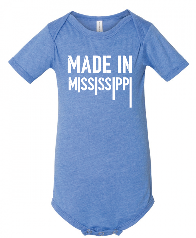 kids tee or onsie with the phrase made in mississippi