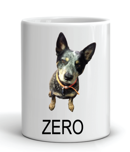 coffee mug featuring zero the blue healer dog
