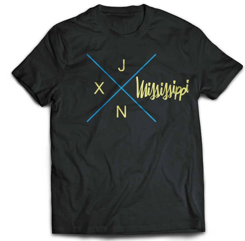tee shirt featuring a large X and jxn (jackson) mississippi