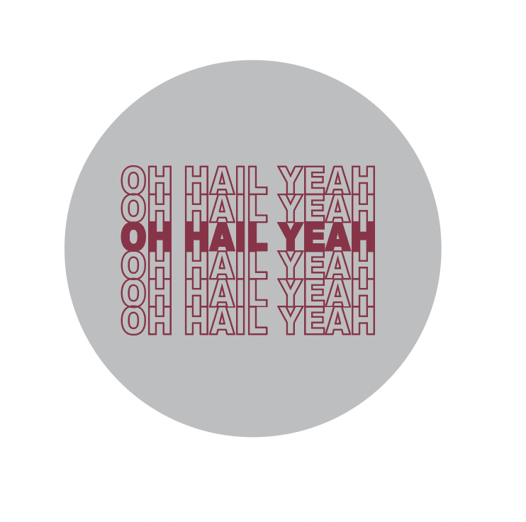 button with the oh hail yeah slogan in the style of a plastic thank you bag