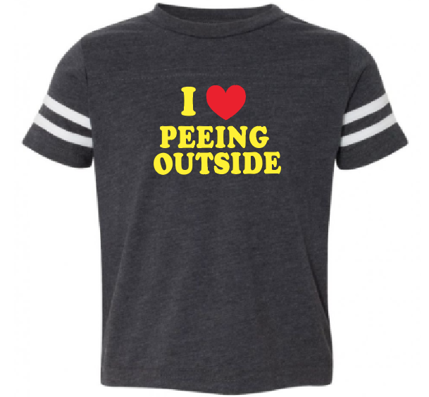 baby and kids tee shirt with the slogan i love peeing outside